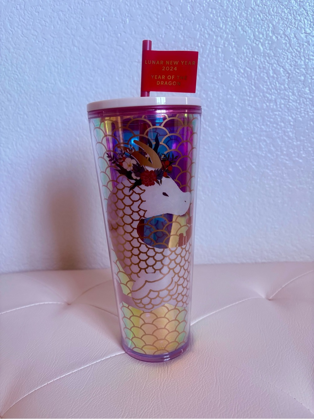 Starbucks Iridescent Pink and Gold Lunar New Year Dragon Tumbler